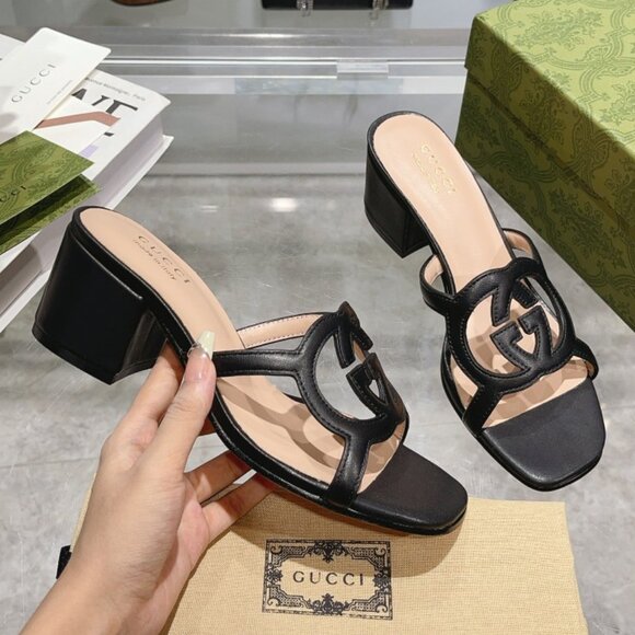 Gucci Shoes - Gucci Heel Rubber Logo Slide Sandals